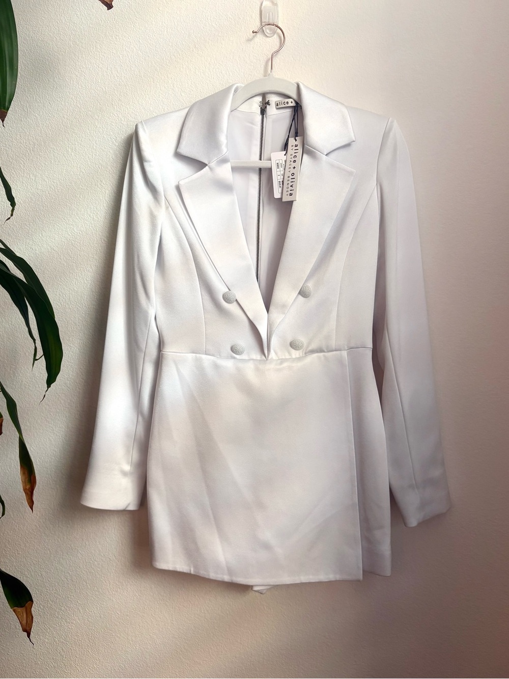 Alice + Olivia White Satin Blazer Mini Dress- Elegant Career Wear- NWT $525